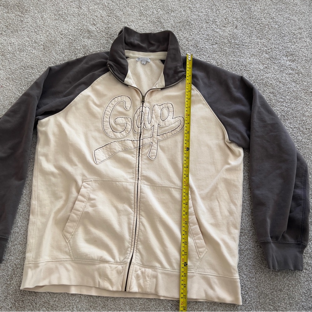 Vintage y2k GAP Logo Zip Up Turtleneck or Spread Collar Cream & Gray size XL - Picture 6 of 8